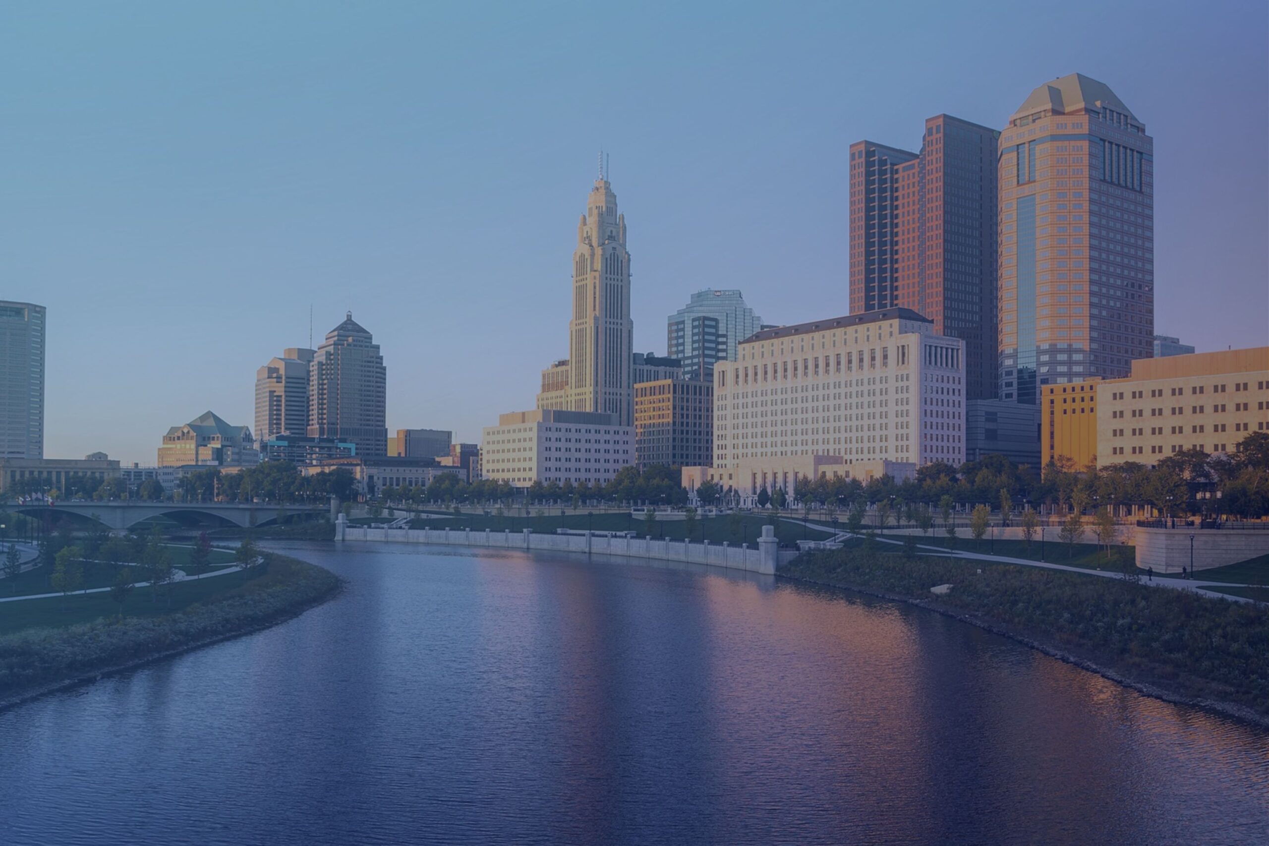 A picturesque scene of downtown Columbus across the river